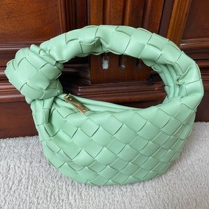 Green knotted Faux leather woven mini handbag